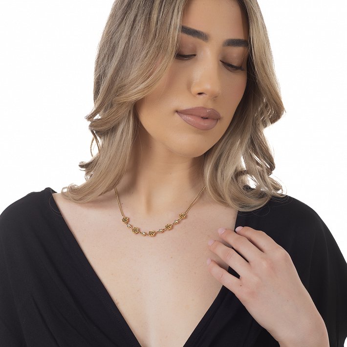 Oxzen γυναικείο ατσάλινο κολιέ τριαντάφυλλα