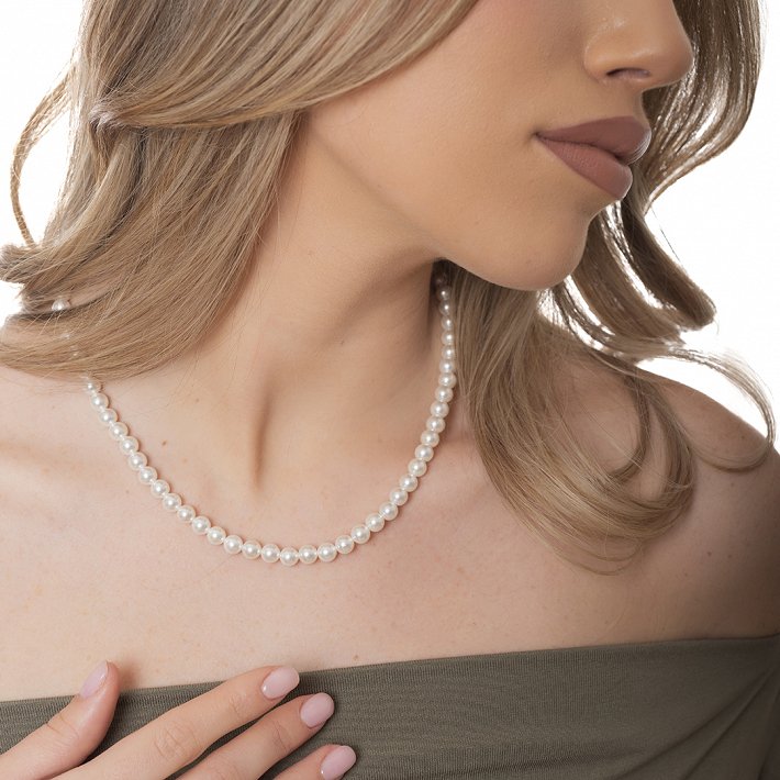 Oxzen γυναικείο ατσάλινο κολιέ με πέρλες 7mm