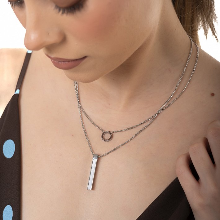 Oxzen ατσάλινο κολιέ διπλό