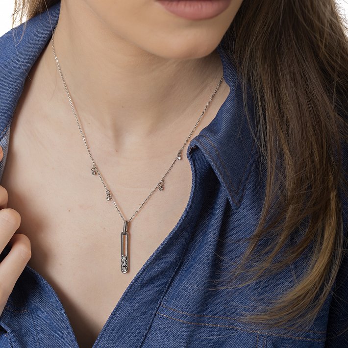 Oxzen ατσάλινο κολιέ μπάρα με ζιργκόν