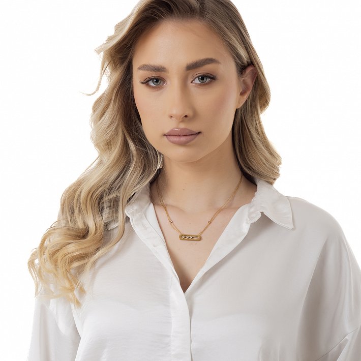 Oxzen ατσάλινο κολιέ μπάρα με ζιργκόν