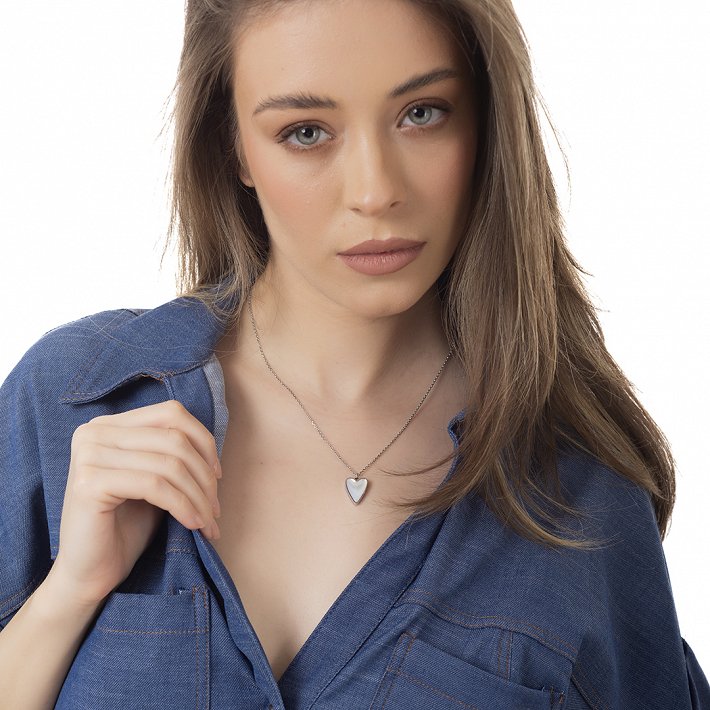 Oxzen ατσάλινο κολιέ με καρδιά οπάλιο