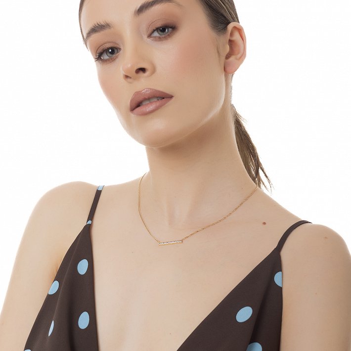 Oxzen ατσάλινο κολιέ μπάρα με ζιργκόν