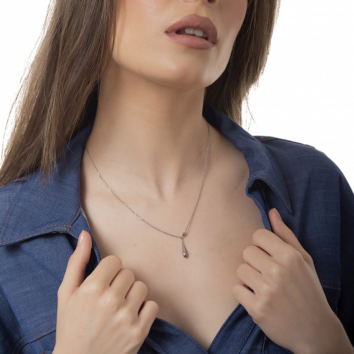 Oxzen ατσάλινο γυναικείο κολιέ με λευκό ζιργκόν