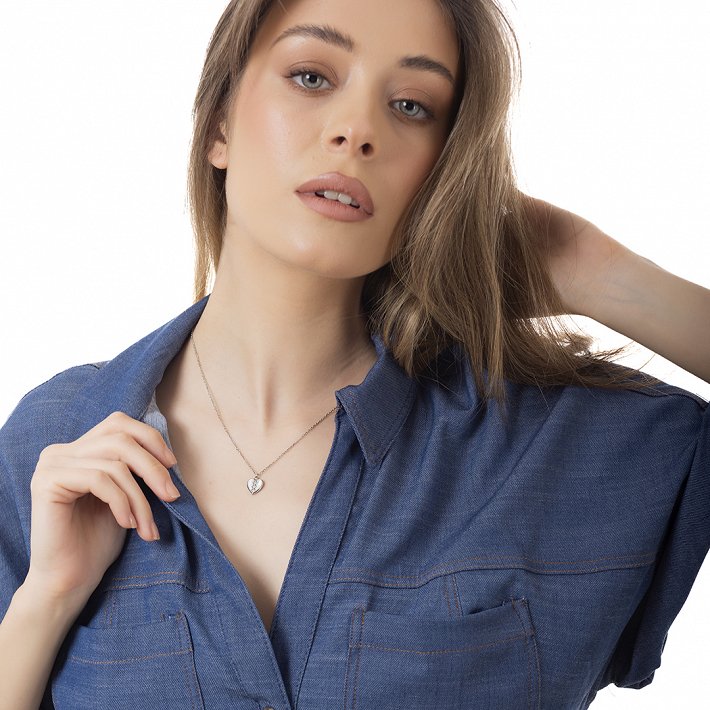 Oxzen ατσάλινο γυναικείο κολιέ καρδιά με οπάλιο