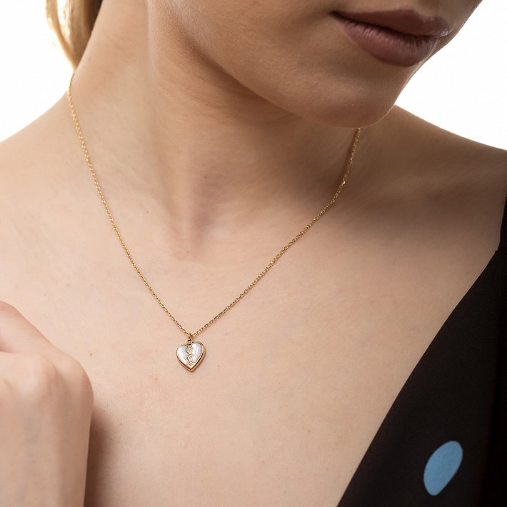 Oxzen ατσάλινο γυναικείο κολιέ καρδιά με οπάλιο