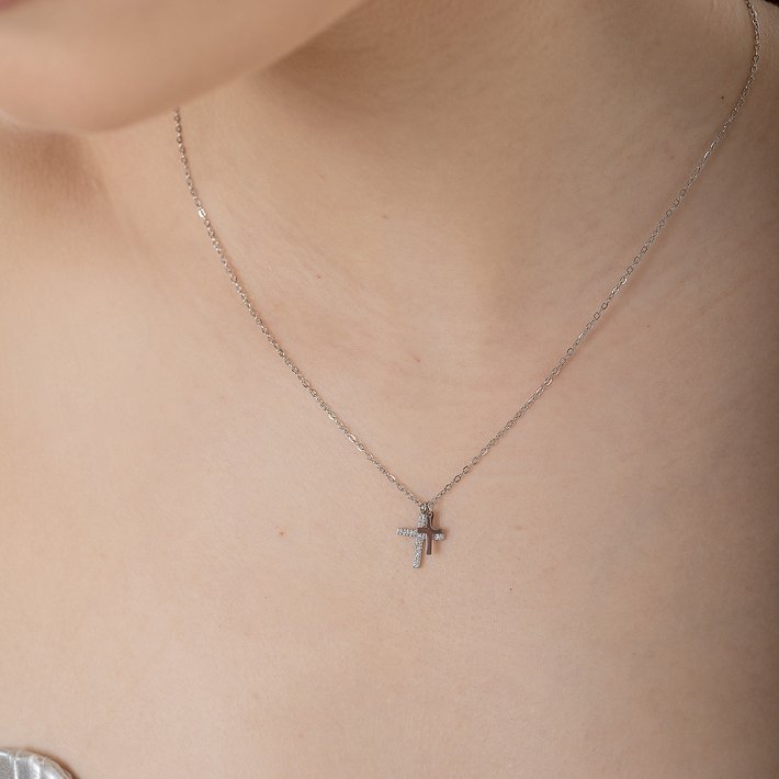 Oxzen ατσάλινο γυναικείο κολιέ διπλός σταυρός