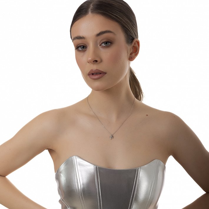 Oxzen ατσάλινο γυναικείο κολιέ διπλός σταυρός