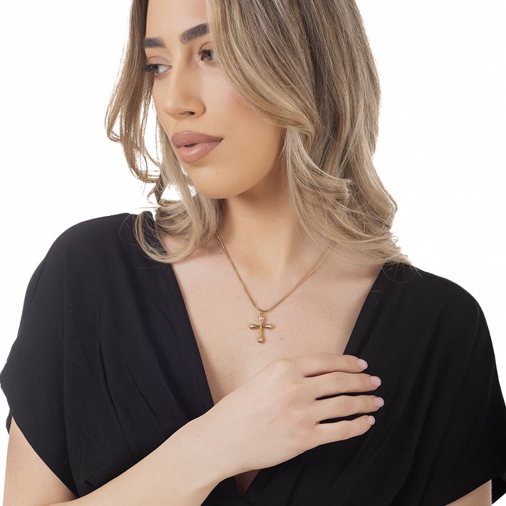 Oxzen ατσάλινο κολιέ σταυρός με ζιργκόν