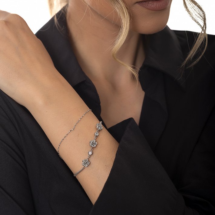 Oxzen βραχιόλι ατσάλινο διπλό με τριαντάφυλλα