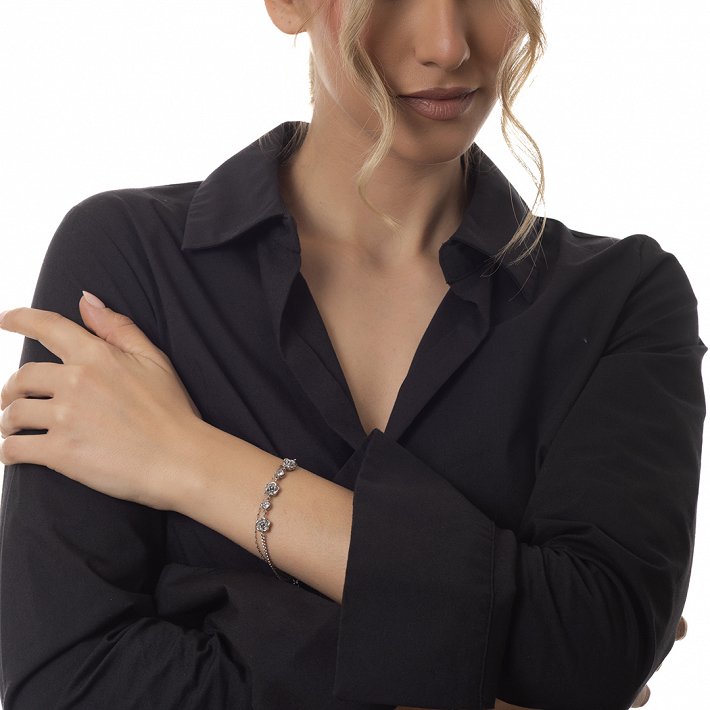 Oxzen βραχιόλι ατσάλινο διπλό με τριαντάφυλλα