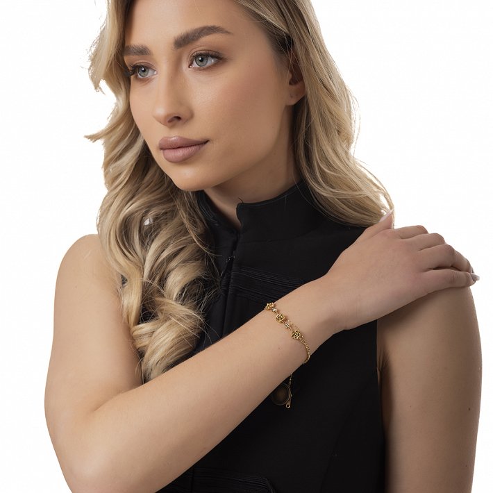 Oxzen βραχιόλι ατσάλινο διπλό με τριαντάφυλλα