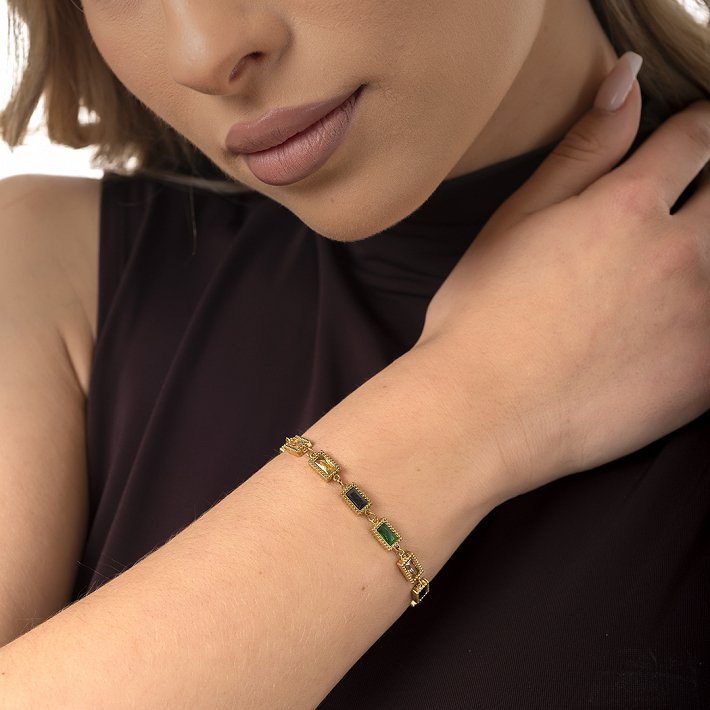 Oxzen ατσάλινο βραχιόλι Unisex με πολύχρωμα ζιργκόν