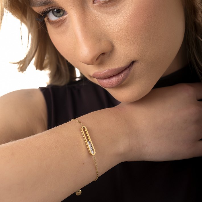 Oxzen ατσάλινο βραχιόλι με λευκά ζιργκόν