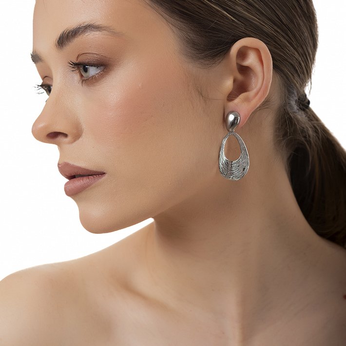 Oxzen ατσάλινο σκουλαρίκι οβάλ μακρύ