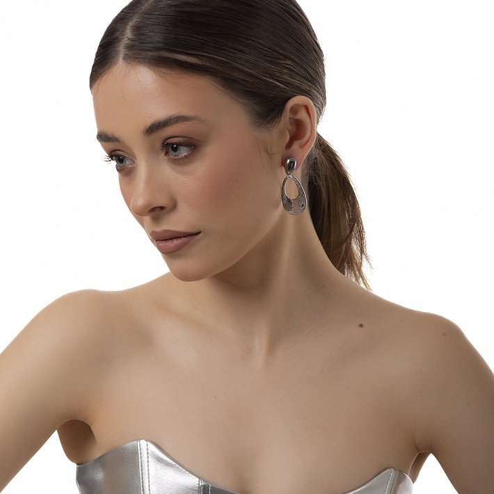 Oxzen ατσάλινο σκουλαρίκι οβάλ μακρύ