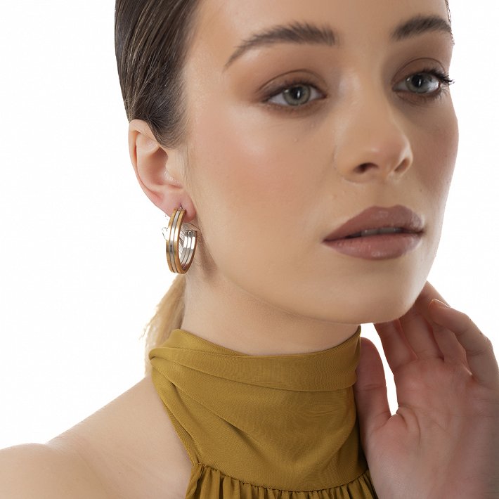 Oxzen ατσάλινος ασημόχρυσος κρίκος οβάλ