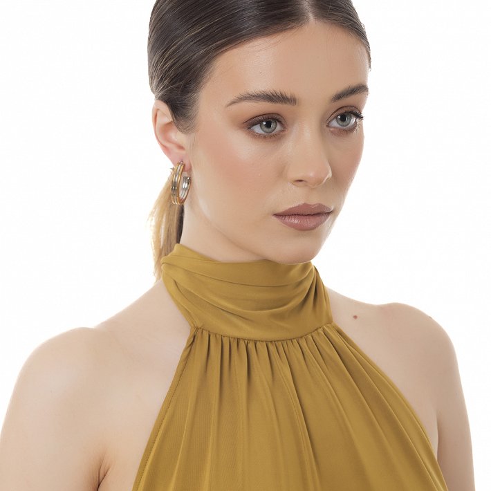 Oxzen ατσάλινος ασημόχρυσος κρίκος οβάλ