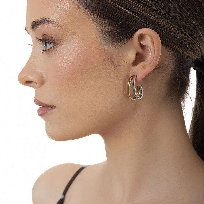 Oxzen ατσάλινος ασημόχρυσος κρίκος οβάλ