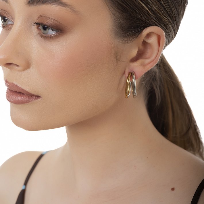 Oxzen ατσάλινος ασημόχρυσος κρίκος οβάλ