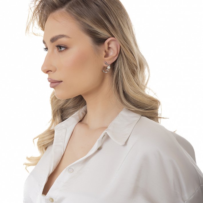 Oxzen ατσάλινο σκουλαρίκι με πέρλα