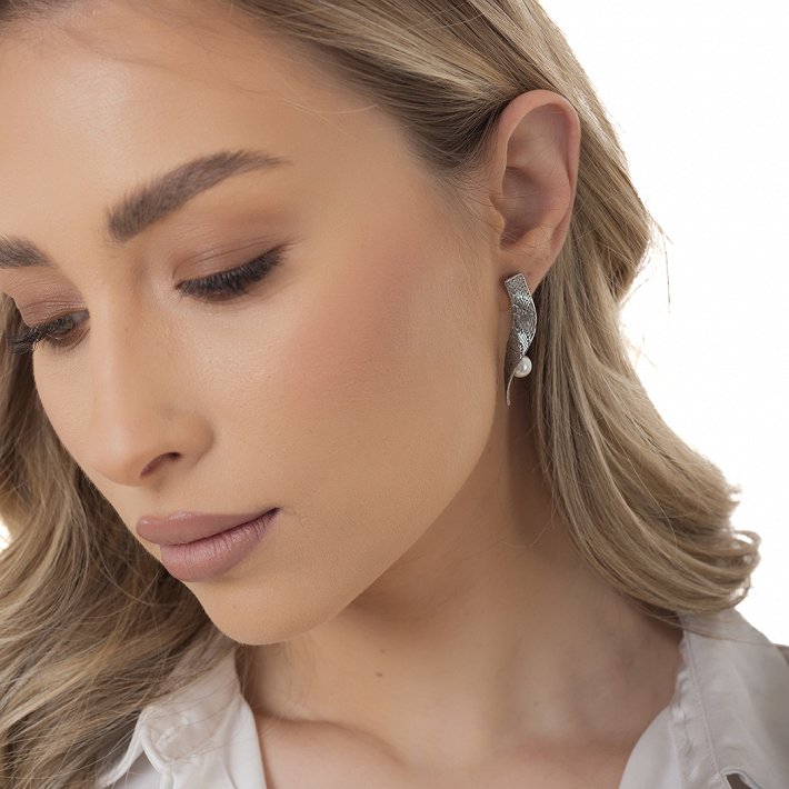 Oxzen ατσάλινο σκουλαρίκι κρεμαστό με πέρλα