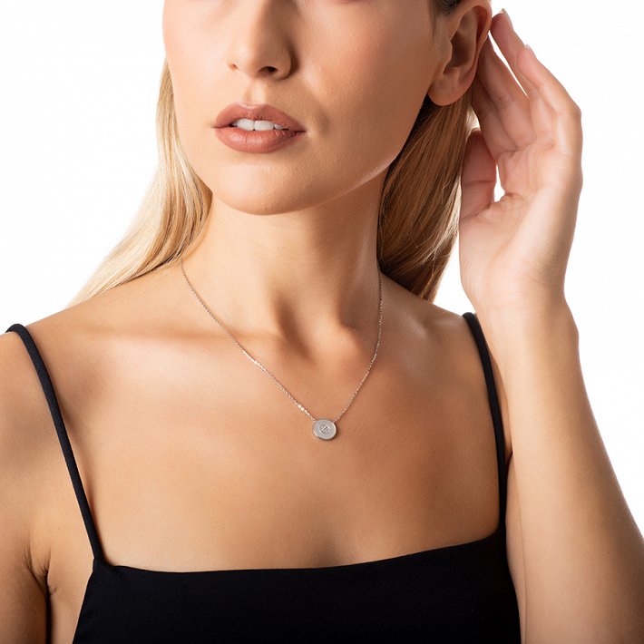 Oxzen κολιέ ασημένιο με φίλντισι και πέτρες ζιργκόν