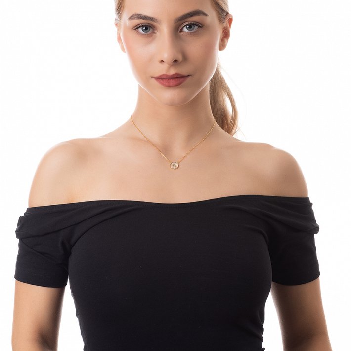 Oxzen κολιέ ασημένιο με φίλντισι και πέτρες ζιργκόν