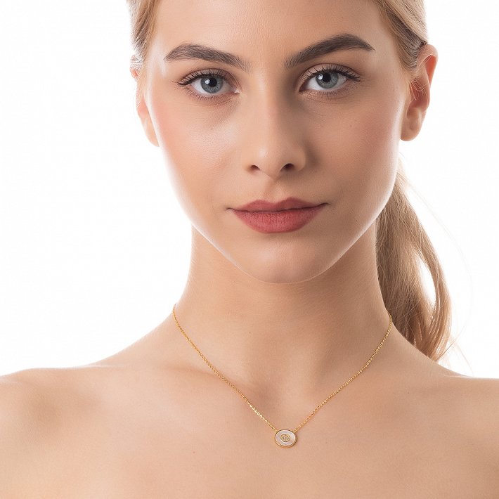 Oxzen κολιέ ασημένιο με φίλντισι και πέτρες ζιργκόν