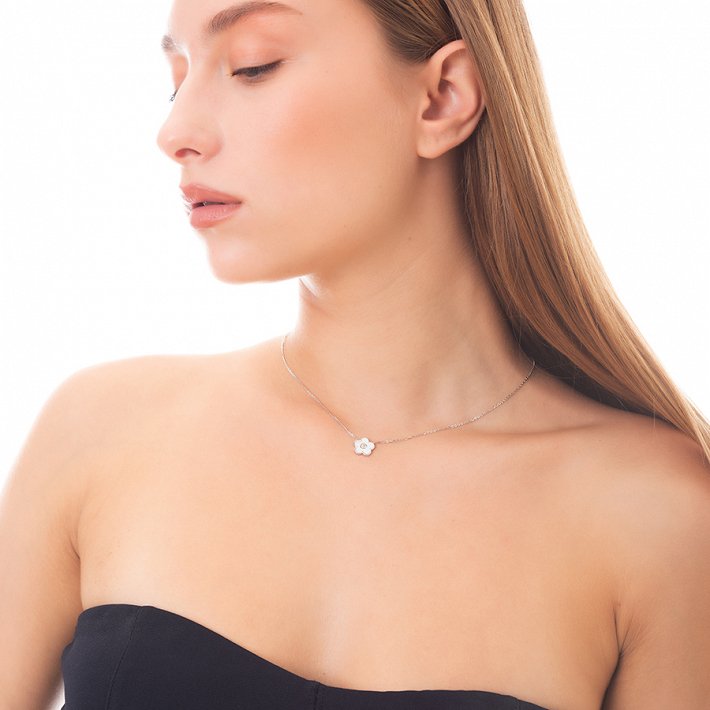 Oxzen κολιέ ασημένιο μαργαρίτα με φίλντισι και πέτρα ζιργκόν