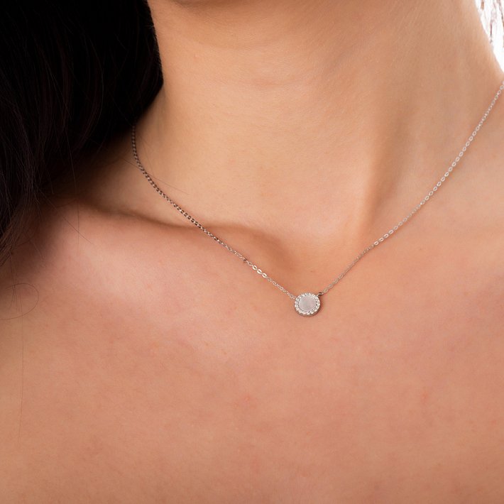 Oxzen κολιέ ασημένιο κύκλος με φίλντισι