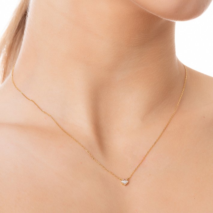 Oxzen κολιέ ασημένιο μονόπετρο με πέτρα ζιργκόν