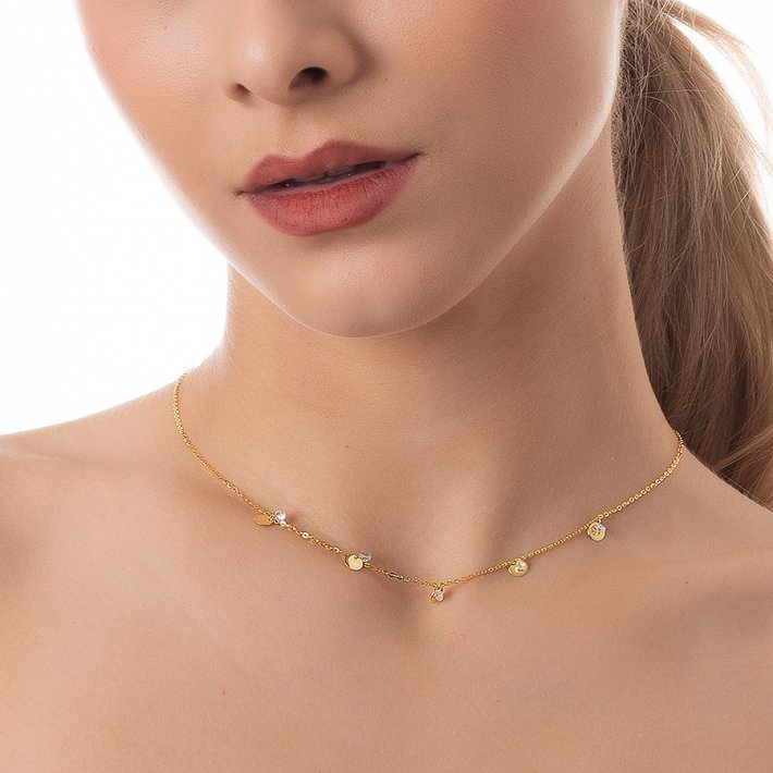 Oxzen κολιέ ασημένιο με πέτρες ζιργκόν