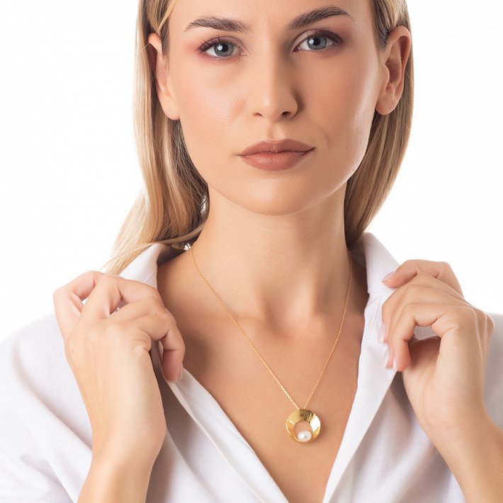 Oxzen κολιέ ασημένιο χειροποίητο με ακατέργαστο μαργαριτάρι