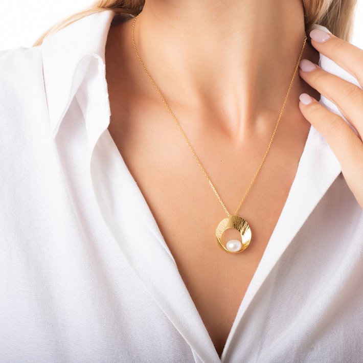 Oxzen κολιέ ασημένιο χειροποίητο με ακατέργαστο μαργαριτάρι