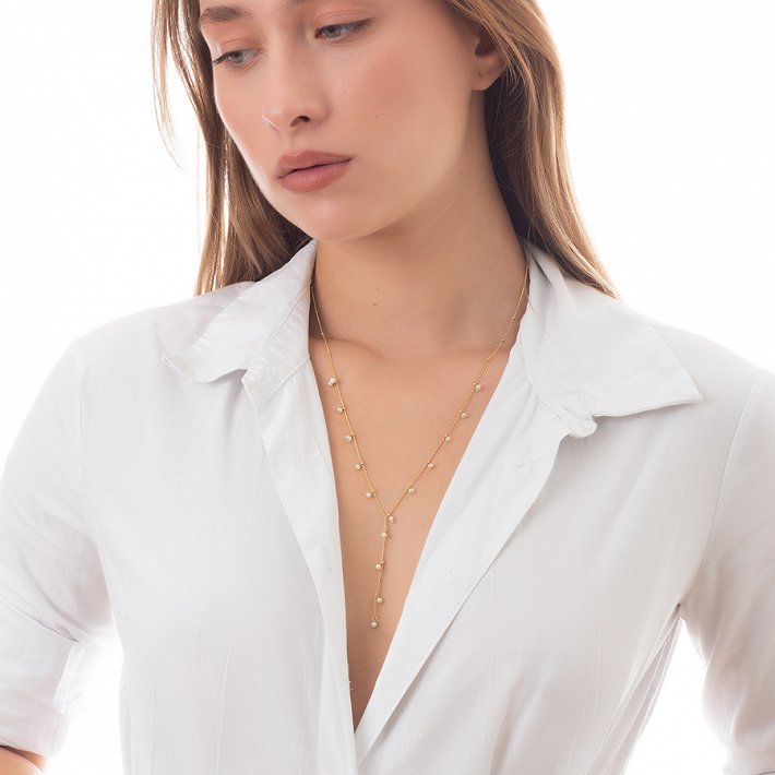 Oxzen κολιέ ασημένιο γραβάτα με πέρλες