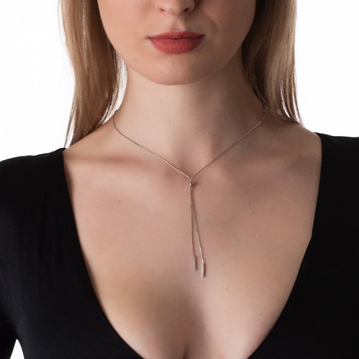 Oxzen κολιέ ασημένιο γραβάτα με πέτρες ζιργκόν