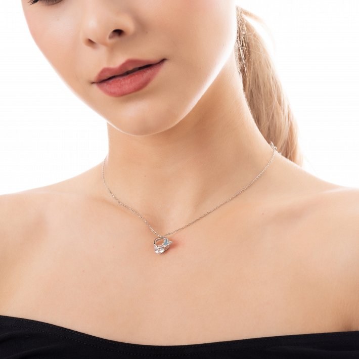 Oxzen κολιέ ασημένιο με πέτρα ζιργκόν και γαλάζια πεταλούδα