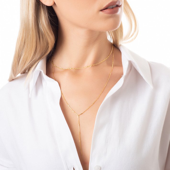 Oxzen κολιέ ασημένιο διπλό γραβάτα