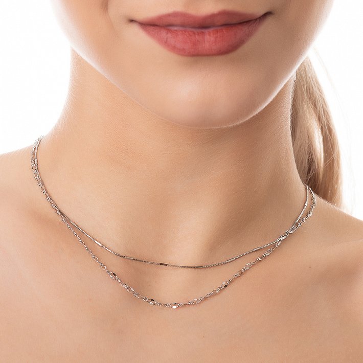 Oxzen κολιέ ασημένιο διπλό