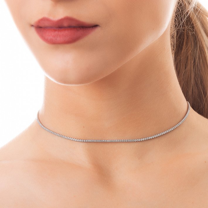 Oxzen κολιέ ασημένιο ριβιέρα με πέτρες ζιργκόν