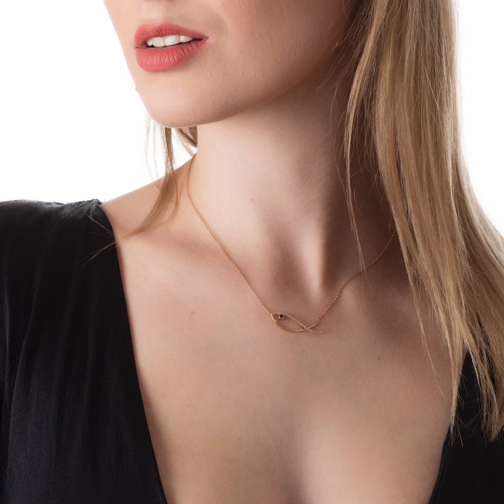 Oxzen κολιέ ασημένιο ψαράκι με πέτρες ζιργκόν