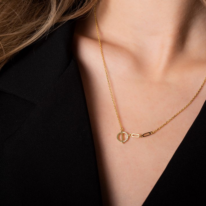 Oxzen κολιέ ασημένιο με πέτρες ζιργκόν