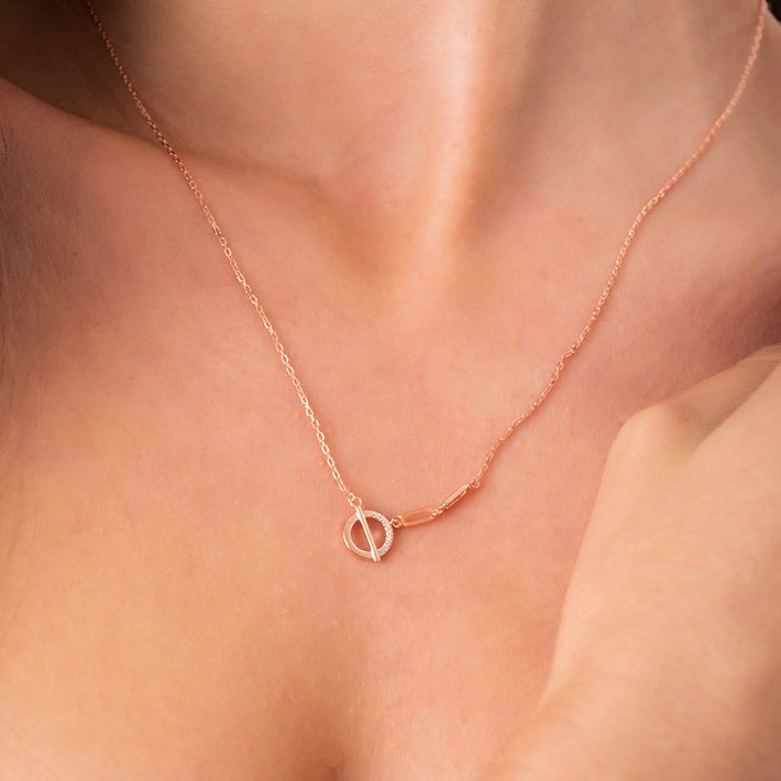 Oxzen κολιέ ασημένιο με πέτρες ζιργκόν