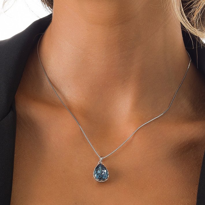 Oxzen κολιέ ασημένιο με πέτρα ζιργκόν δάκρυ