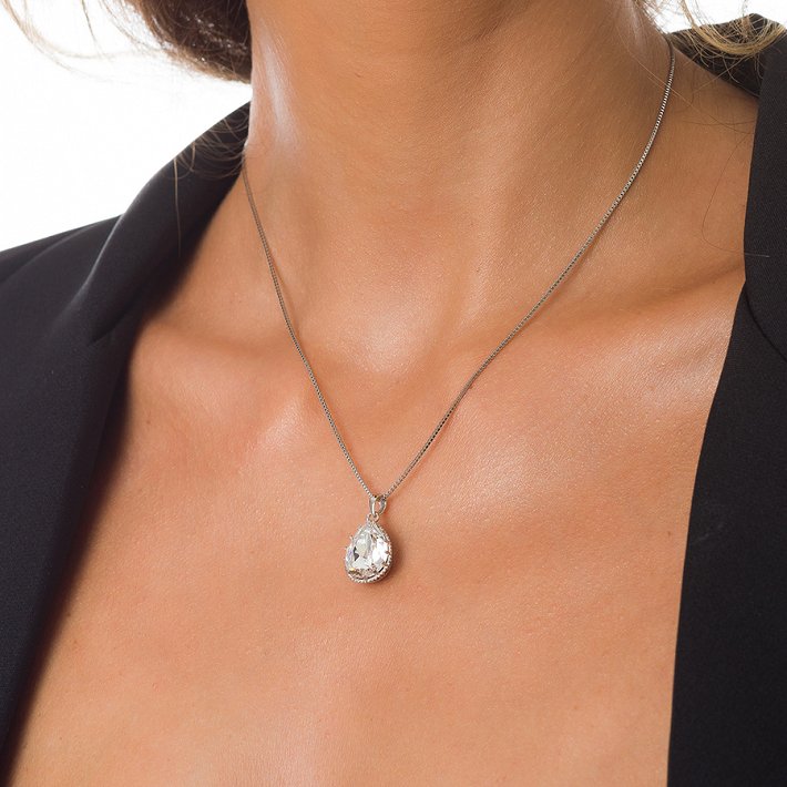 Oxzen κολιέ ασημένιο με πέτρα ζιργκόν δάκρυ