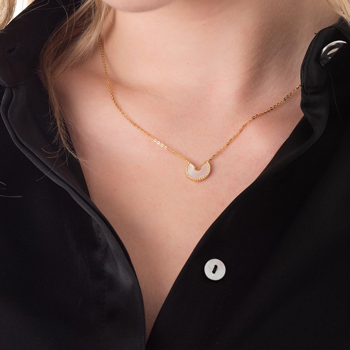 Oxzen κολιέ ασημένιο με φίλντισι και πέτρες ζιργκόν