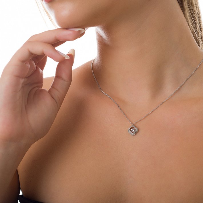 Oxzen κολιέ ασημένιο με λευκά ζιργκόν