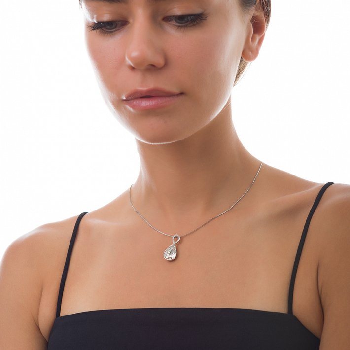 Oxzen κολιέ ασημένιο με πέτρα ζιργκόν