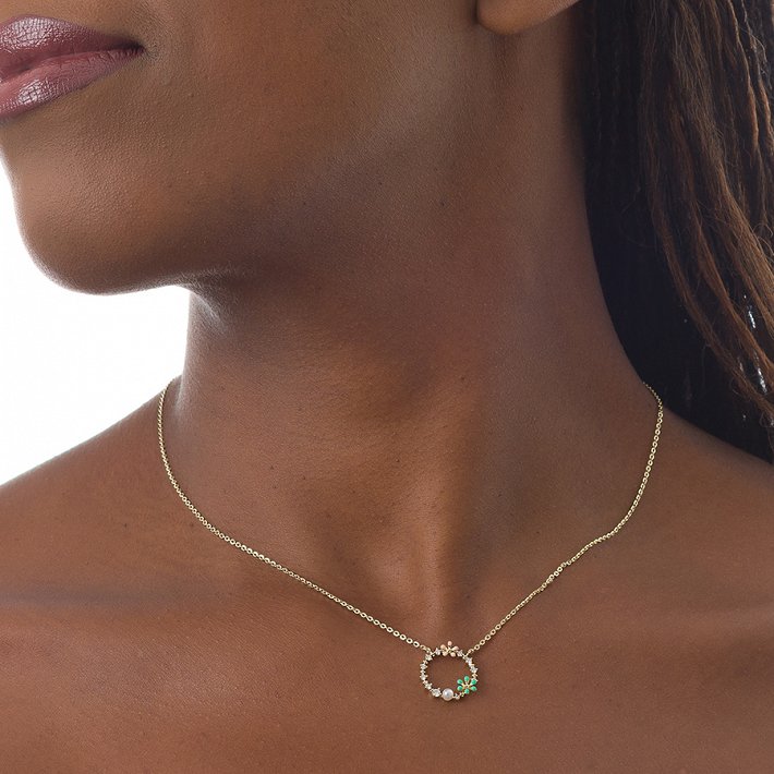 Oxzen κολιέ ασημένιο στεφανάκι με πέτρες